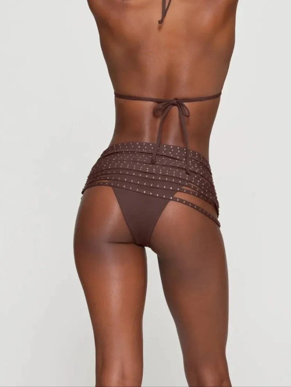 Skims Rhinestone Swim Strappy Skirt CU-SKT-3186 Cocoa Size Large New Defect